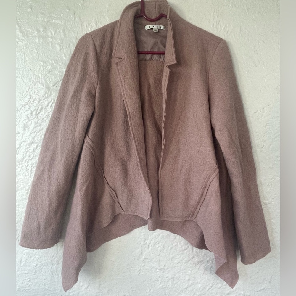 Cabi Women’s Asymmetrical Blush Pink Tan Boiled Wool Valintina Draped Jacket; M